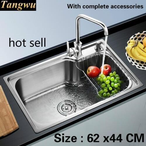 Free shipping Food grade 304 stainless steel sink 0.8 mm thick ordinary single trough hot sell washing dishes 62 x44 CM