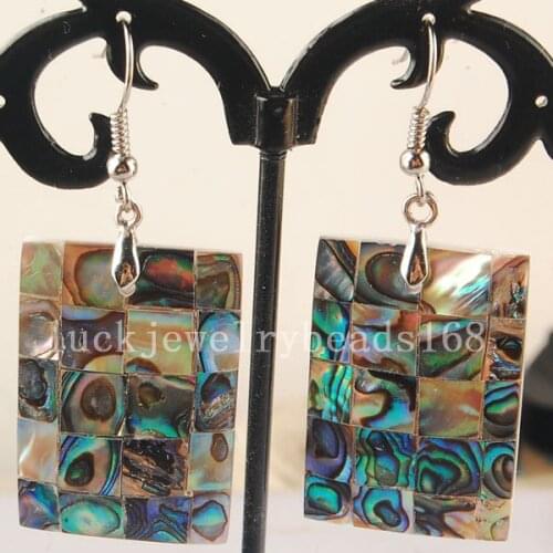 Free Shipping Women Fashion Jewelry New Zealand Blue Abalone Shell Oblong Earring 1Pair C3171