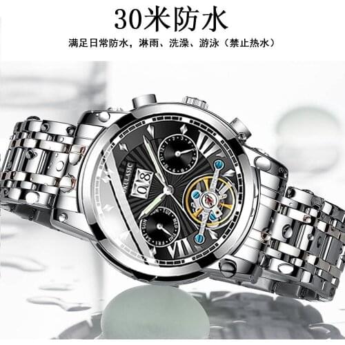 New Automatic Mechanical Mens Watch Stainless Steel Strap Hollow Watch Alloy Case Tourbillon Wrist Watch Relogio Masculino
