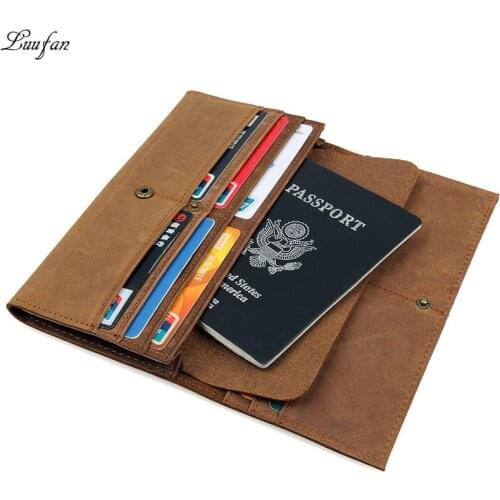 Crazy horse Genuine leather men wallets passport Cover long purse Credit ID Card Case phone coin pocket men business wallets