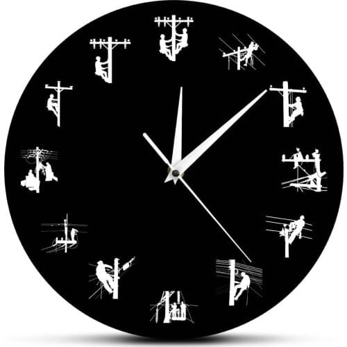 Lineman Skull Decorative Clock Retired Journeyman Skull Lovers Gift Linemen Climbing Pole Restoring Power Silhouette Wall Clock