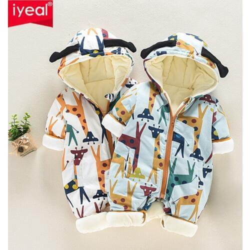 IYEAL Baby Snowsuit Infant Boys Girls Cartoon Giraffe Hooded Jumpsuit Winter Thicken Warm Romper Kids Newborn Toddler Clothes