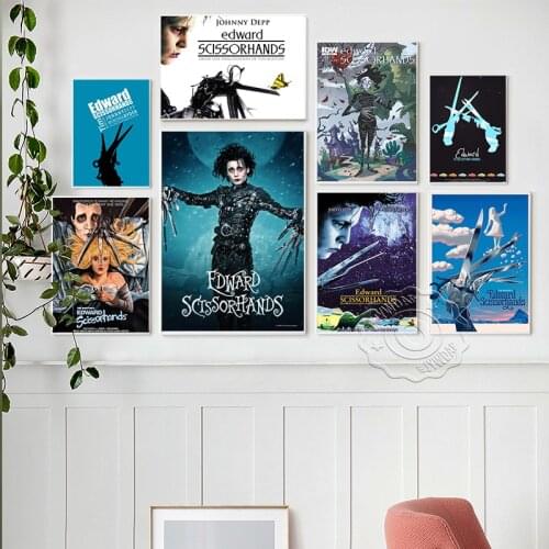Edward Scissorhands Gothic Fantasy Movie Vintage Art Prints Poster, Character Illustration Canvas Painting, Interior Wall Decor