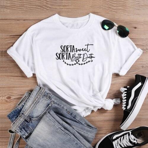 Sorta Shirt Funny T Shirt Women Tops Fashion Summer Short Sleeve O-neck Cotton Tshirt Women Loose Casual Tee Shirt Femme