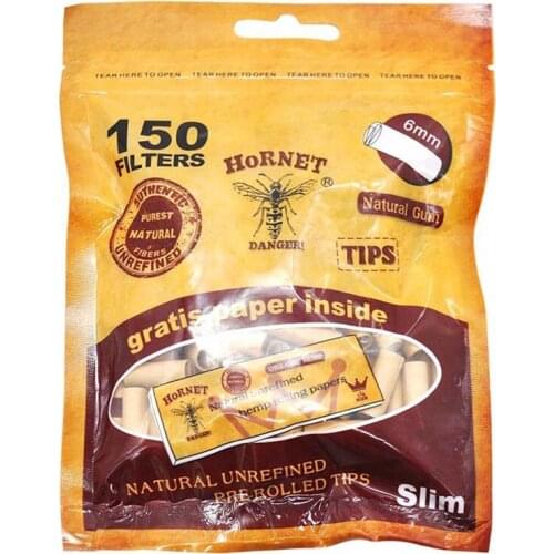 HORNET DANGER 150 x HORNET Natural Gum 5MM Slim Rolling FilterPre Rolled Natural Unrefined Cigarette Filter Rolling Tips