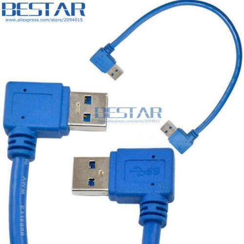 50pcs/lot) 1Ft USB 3.0 A male 90 degree right angle to A male left angled USB3.0 AM to AM HDD short Cable connector 30cm 0.3m