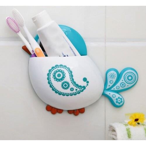 Kawaii Cartoon Bird Toothbrush Holder Wall Suction Cup For Kids Bathroom Organizer Toothpaste Storage Box Bathroom Accessories