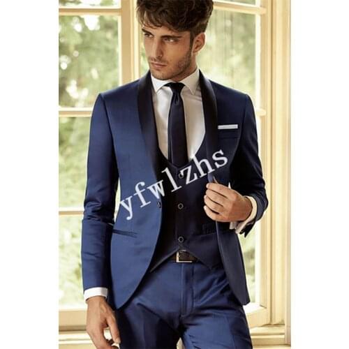 Handsome One Button Groomsmen Shawl Lapel Groom Tuxedos Wedding Dress Men Suits Blazer Prom Dinner (Jacket+Pants+Tie+Vest) A183