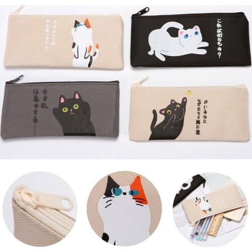 Cute Cat Oxford Cloth Pencil Case Canvas School Stationery Storage Cosmetic Bag 19*9cm-3 Colors New 1pc Cute Gift For Children
