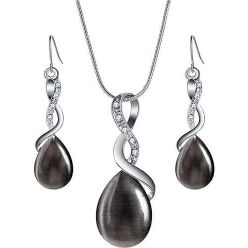 Fashion Jewelry Sets For Woman Stone Water Drop Necklace Pendant Earrings Statement Bridal Wedding Party Jewelry Set