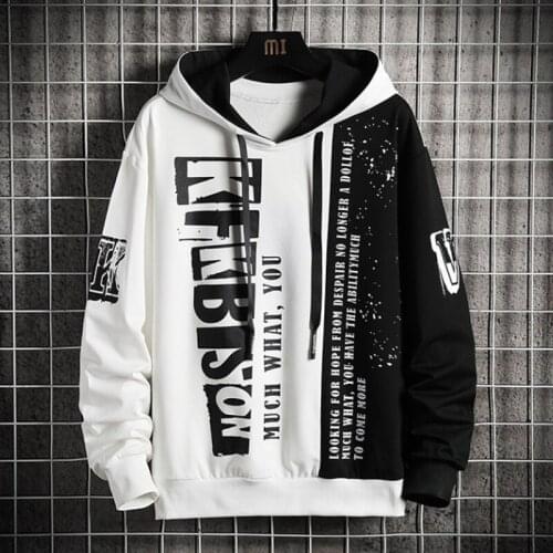 Mens Printed Hoodie Letters Sweatshirt Casual Hip Hop Jumper Streetwear Loose Hoodies Male Spring Personality Patchwork Tops