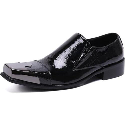 Plus Size 38-46 Mens Business Dress Shoes Black Leather Brock Mens Summer Party Slip-on Korean Version Dress Wedding Shoes
