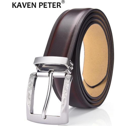 Men leather Fashion Business Belt Gun Metal Buckle Mens Leather High Quality Belt Nickel Buckle Double Color Strap Dropshipping