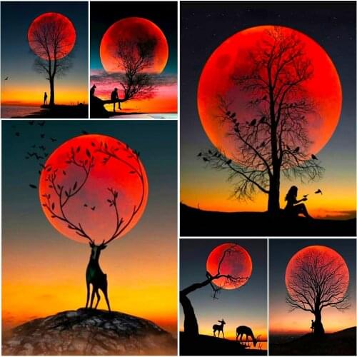 5D DIY Diamond Painting Moon Full Drill Diamond Embroidery Kit Landscape Cross Stitch Tree Rhinestones Mosaic Home Decor Gift