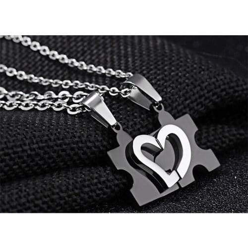 Freeshiping Love puzzles Titanium steel couple necklace 20pcs/lot