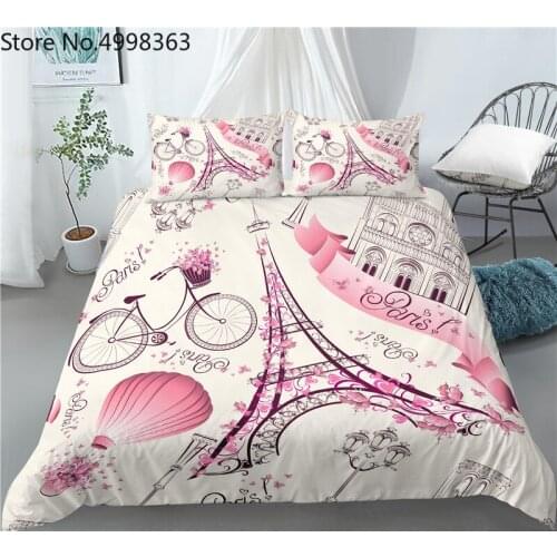 Romantic Paris Tower Duvet Cover Bed Comforter Cover France Building Print Quilt Cover Kids Boys Bed Linen Sets 2/3 Piece