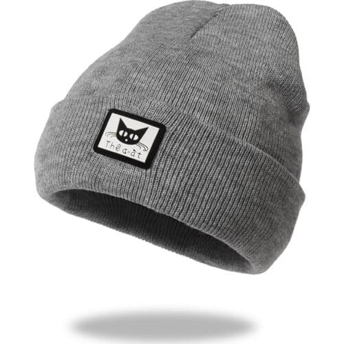 New Cartoon Cat Text Print Cotton Fashion Winter Knitted Hats Hip Hop Warm Unisex Autumn Hat High Quality Solid Outdoor Beanies