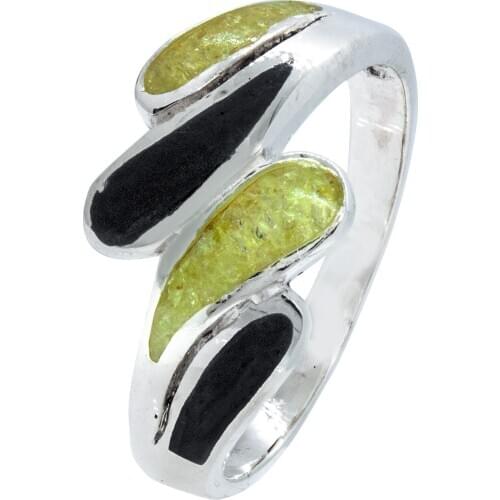 DARK DIAMOND®-Real volcanic Lava drop ring, 925 sterling silver and olivine. Handmade in Spain