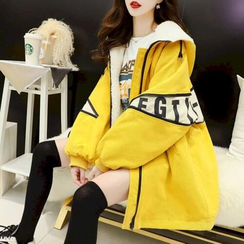 Plus Velvet Thick Coat Womens Tide Autumn Winter 2021New Korean Version Loose Wild Mid-length Cotton Clothes Female‘s Jacket