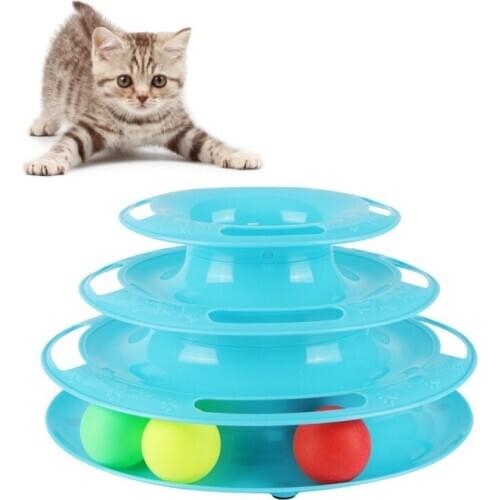3 Layers Funny Cat Pet Toy Cat Toys Intelligence Play Disc Cat Toy Balls Cat Crazy Ball Disk Interactive Feather Stick Toy