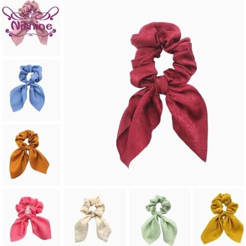 Solid Color Satin Ribbon Large Intestine Hair Rope Cute Handmade Bunny Ears Women Headwear Princess Ponytail Hairband Photo Prop