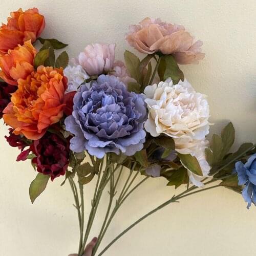 Home Decoration Artificial Flower 3 Head Peony Autumn Silk Decor For Wedding Party Chrismas Office Desk Retro Props
