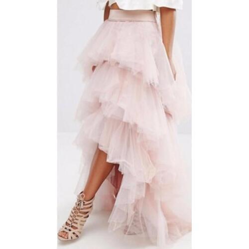 Gorgeous Light Pink Tulle Skirt Layered Tiered Puffy Women Tutu Skirts Wedding Cheap Formal Party Gowns High Low Long Skirts