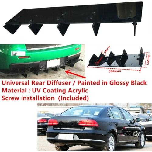 58.4cmx13.2cm Fit For VW Passat B7 2011-2015 Sedan Gloss Black Set Rear Bumper Lower Air Diffuser 5 Shark Fins Spoiler Universal