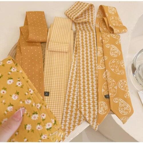 Luna&Dolphin Women Long Scarf 90x5cm Mengo Yellow Flower Dot Paisley Chiffon Satin Silky Feeling Hair Bag Ribbon Headbands