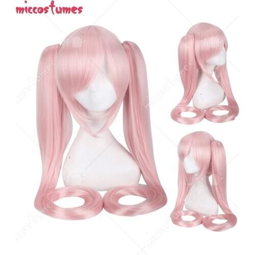 Women Girls Pink Long Double Ponytails Cosplay Wig