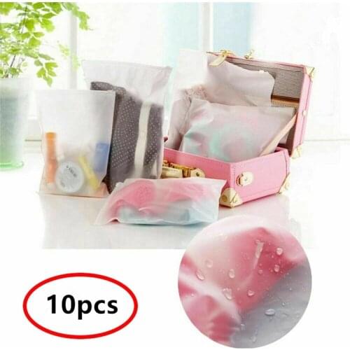 10Pcs Portable Travel Make Up Storage Waterproof Shoes Bag Pouch Plastic Packing Bag for Cloth Sock Underwear Zip Lock Organizer