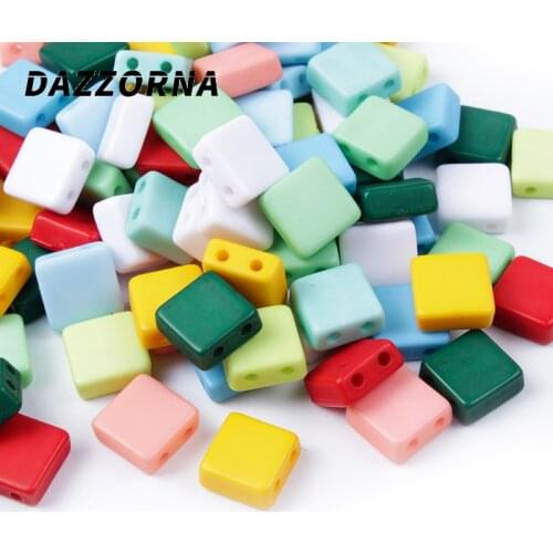 100/200/300Pcs/Lot Mix Color Acrylic Beads Spacer Loose Accessories Beads Square Double Hole for DIY Bracelets Necklace Jewelry