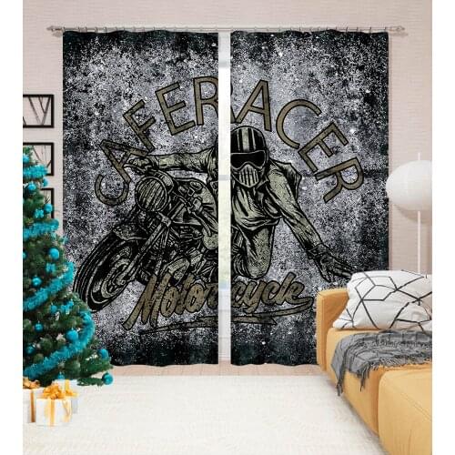3D Personality Dark Motorcycle Pattern Adult Children Bedroom Living Room Shade Custom Curtain Set Bedroom with Hook Accessories