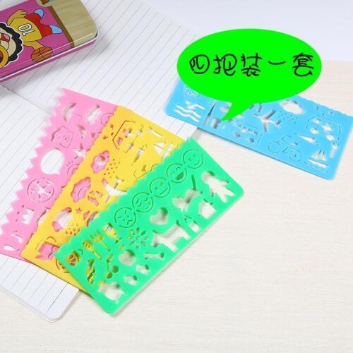 4pcs childrens educational multi-function changeable flower ruler student learning drawing stationery painting set ruler