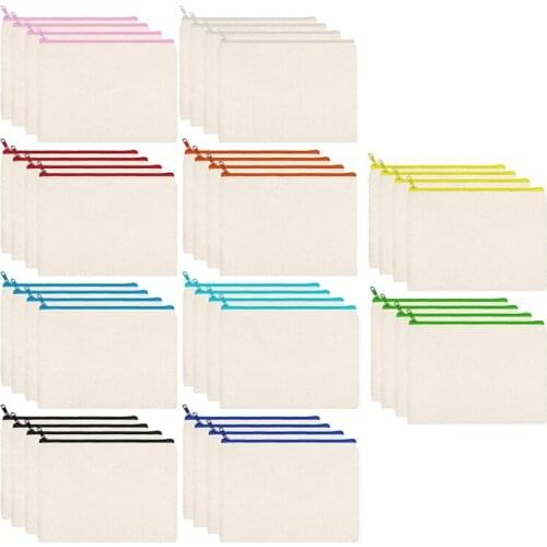 40 Pcs Canvas Zipper Bags Pencil Pouch Makeup Bags Blank Canvas Pencil Case Cosmetic Bag for Travel DIY Craft School