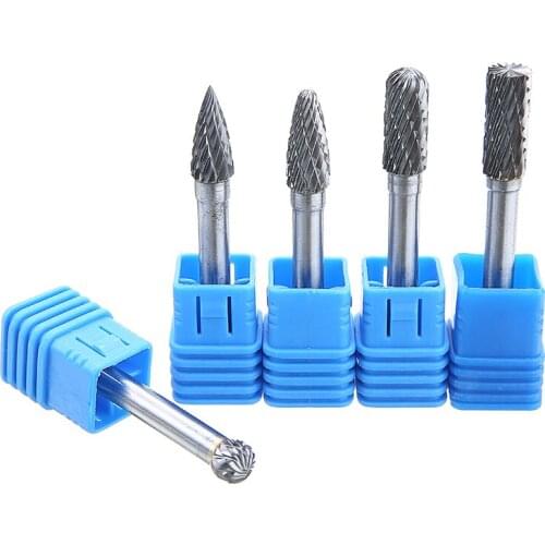 5pcs 1/4inch Shank Tungsten Carbide Rotary Point Burr Milling Cutters Die Grinder Shank Set