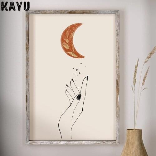 Abstract Mystic Hand Sun and Moon Scene Boho Canvas Prints Painting Wall Art Picture Posters for Living Room Home Decor No Frame