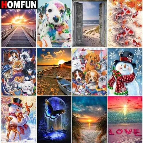 HOMFUN Full Square/Round Drill 5D DIY Diamond Painting "Sunset dog snowman scene" Embroidery Cross Stitch 5D Home Decor Gift
