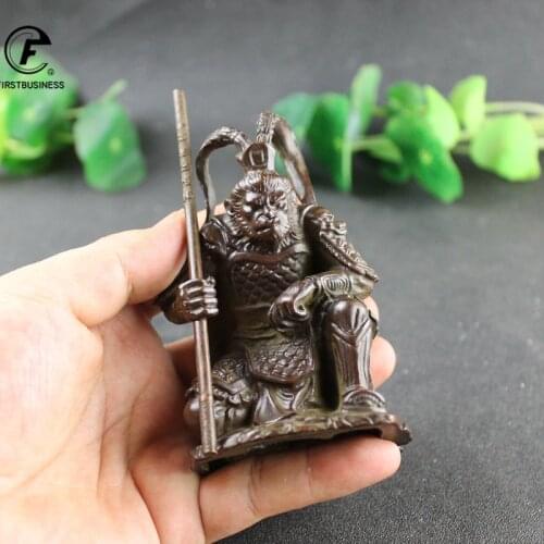 Antique Retro Brass SunWuKong Monkey King Figurines Retro Office Desktop Decoration Miniature Car Ornament Bronze Home Decor
