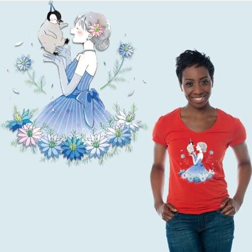 Sweet Girl and flowers Applique on Clothes Garment Accessories Stickers on Clothes DIY Appliques Heat-sensitive patches