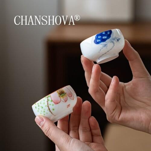 CHANSHOVA 50ml Chinese retro style Hand Painted Ceramic tea cup coffee cup Chinese Handmade white porcelain cups H575