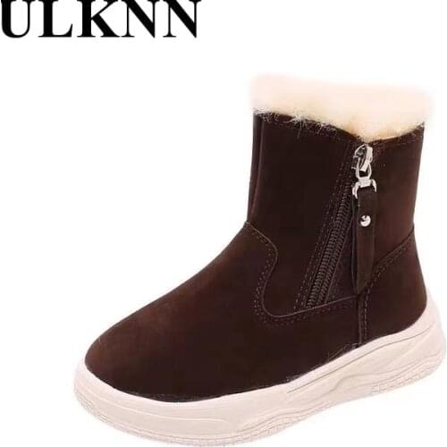 ULKNN Turn Over Edge Kids Boots 2021 New Winter Shoe Thickened Snow Cotton Shoes Winter Plush Children Martin Mid-Calf Boots