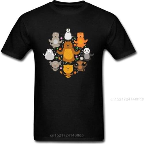Peaceful Buddhism Animals Tee Shirt Men Unique Cartoon T-shirt Plus Size Cool Black Clothes Cotton Fabric Drop Shipping
