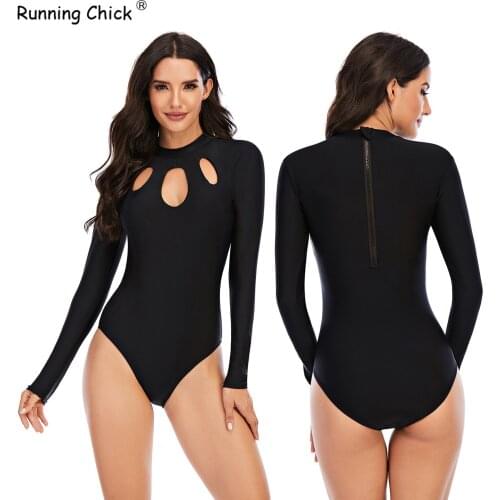 Jumpsuit Long-sleeved Surfwear Sunscreen Swimsuit Hot Spring Wetsuit Sexy, Black One-piece Swimsuit