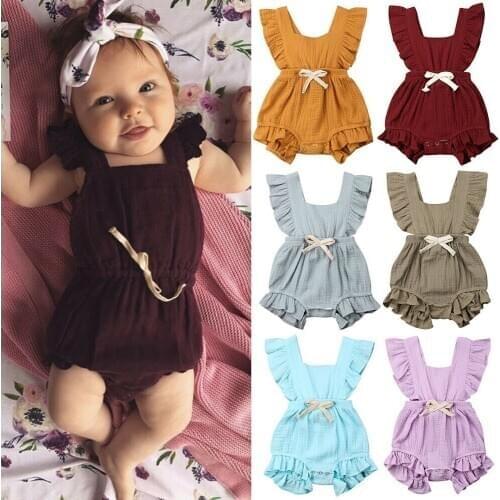 Newborn Baby Girls Ruffle Romper Jumpsuit Outfits Sunsuit Summer Sleeveless Backless Cotton Rompers