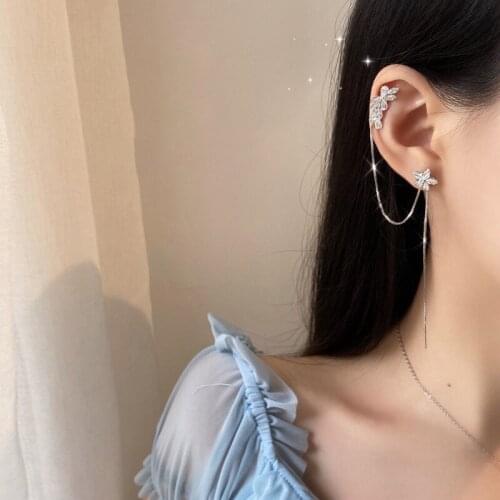 Korean Shiny Rhinestones Flower and Leaves Dangle Earrings for Women Girl Alloy Long Hanging Drop Earrings Fashion Party Jewelry