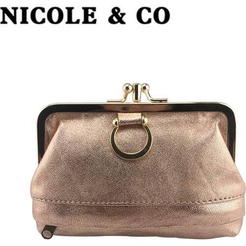NICOLE & CO Women Genuine Leather Key Wallet Original New Mini Coin Purse Men Metal Hasp Sheepskin Card&ID Holder Bag Money Clip