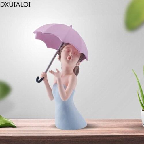 DXUIALOI Nordic Creative Umbrella Girl Art Decoration Resin Crafts Home Living Room Desktop Bedroom Entrance Decoration