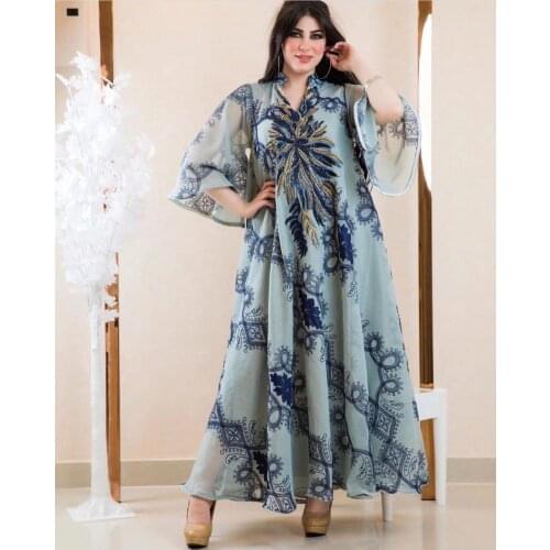 Moroccan Kaftan Dubai Muslim Women Abaya Dress Embroidered Sequined Plus Size Boubou Elegant Kimono Ankara Dashiki Clothing