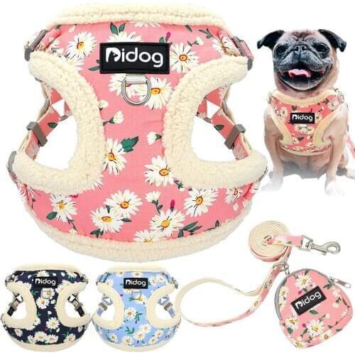 Soft Padded Pet Dog Harness Clothes Printed No Pull Chihuahua Puppy Cat Harness Vest Leash For Small Medium Dogs Clothing Coat